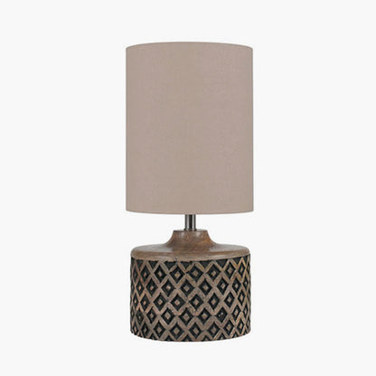 Orissa Short Wooden Diamond Table Lamp | Hand Carved Wooden Lamp