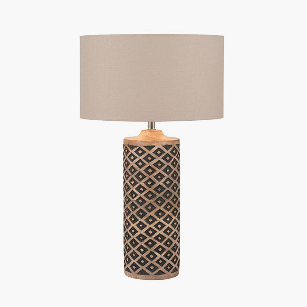 Orissa Tall Wooden Diamond Table Lamp | Hand Carved Wood Lamp
