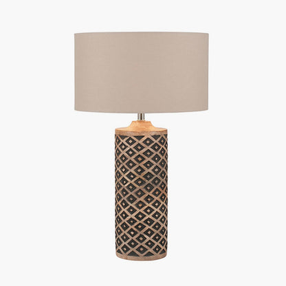 Orissa Tall Wooden Diamond Table Lamp | Hand Carved Wood Lamp