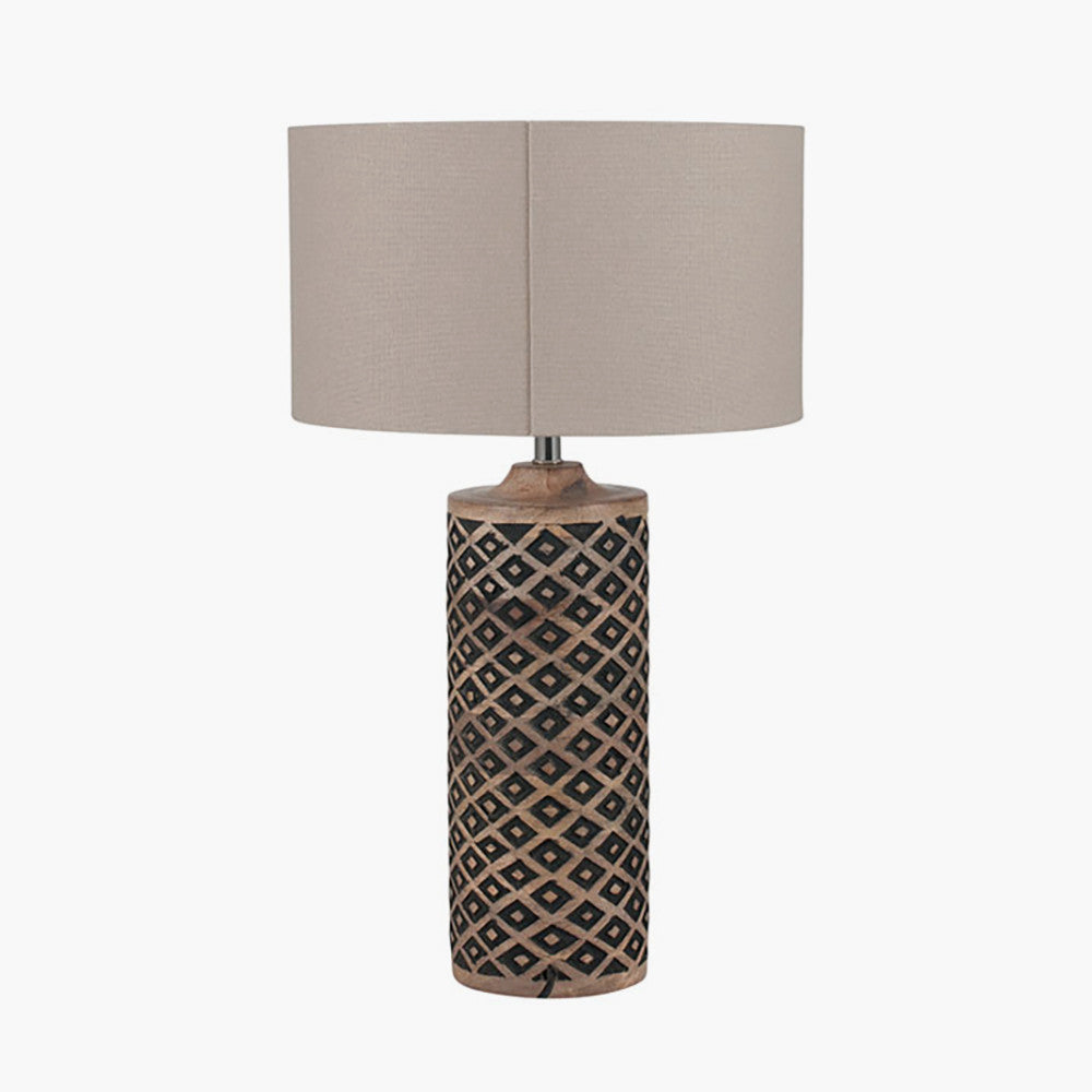 Orissa Tall Wooden Diamond Table Lamp | Hand Carved Wood Lamp