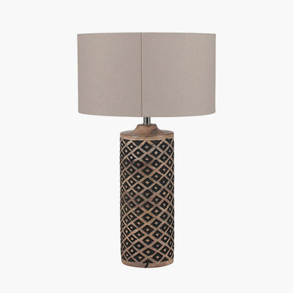Orissa Tall Wooden Diamond Table Lamp | Hand Carved Wood Lamp