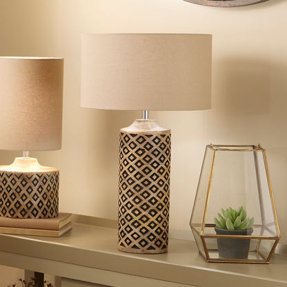 Orissa Tall Wooden Diamond Table Lamp | Hand Carved Wood Lamp