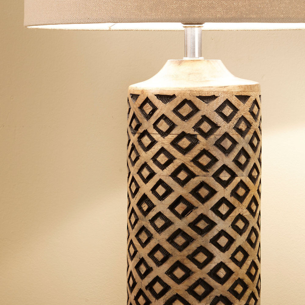 Orissa Tall Wooden Diamond Table Lamp | Hand Carved Wood Lamp