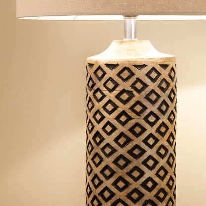 Orissa Tall Wooden Diamond Table Lamp | Hand Carved Wood Lamp