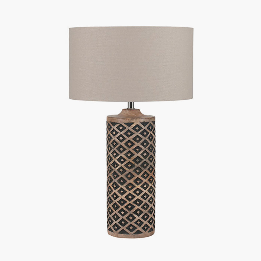 Orissa Tall Wooden Diamond Table Lamp | Hand Carved Wood Lamp
