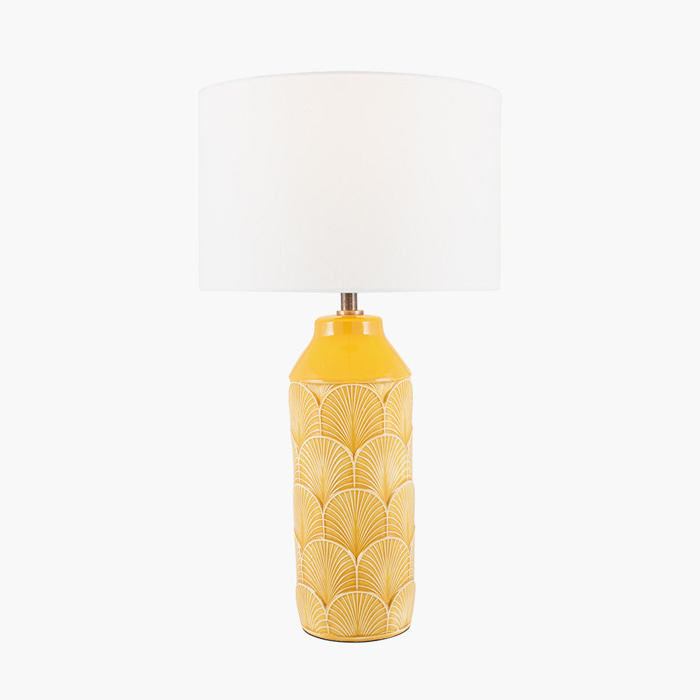 Bethan Mustard Ceramic Table Lamp | Embossed Art Deco Design with Ivory Shade