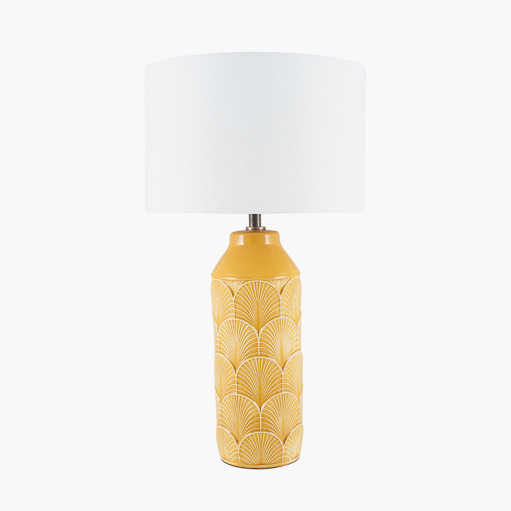 Bethan Mustard Ceramic Table Lamp | Embossed Art Deco Design with Ivory Shade
