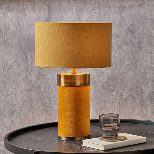 Dempsey Mustard Velvet & Antique Gold Table Lamp