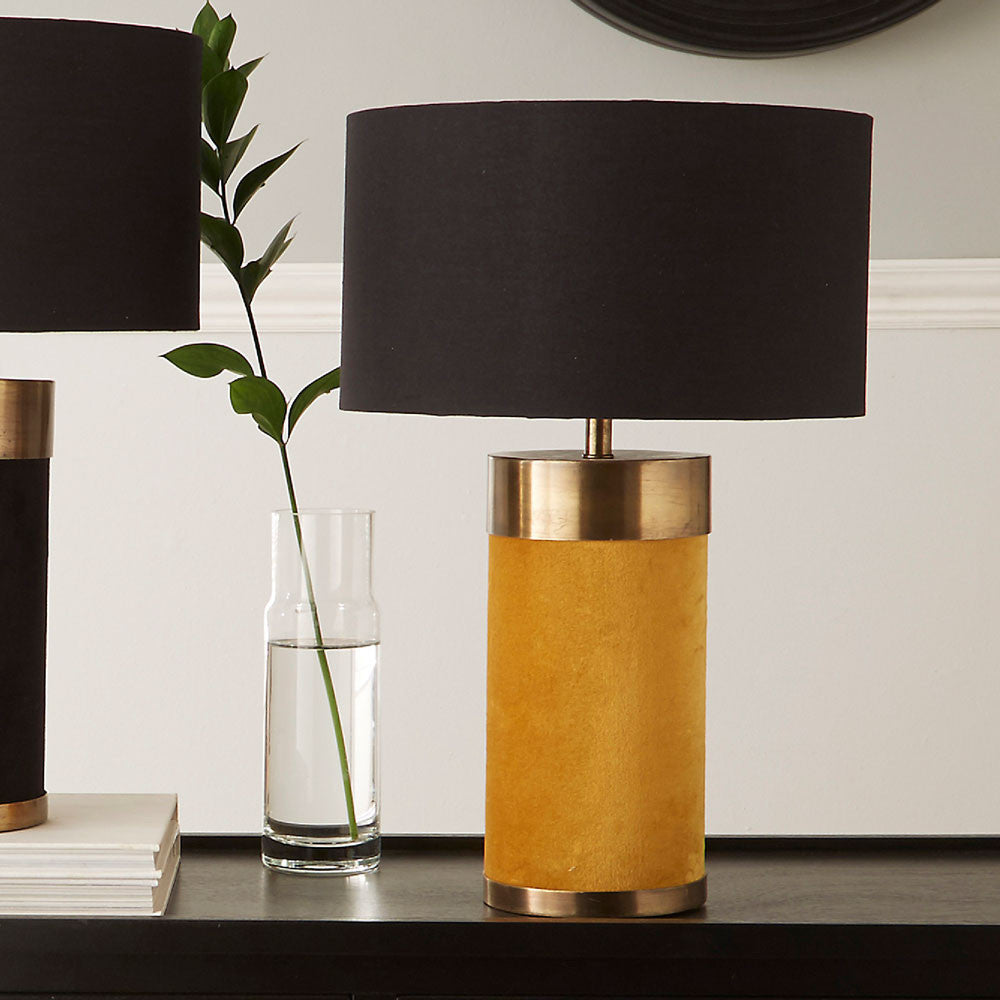 Dempsey Mustard Velvet and Antique Gold Metal Table Lamp Base