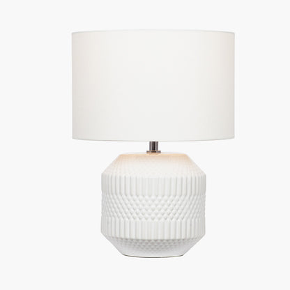 Meribel White Geo Textured Ceramic Table Lamp | Neutral Table Lamp