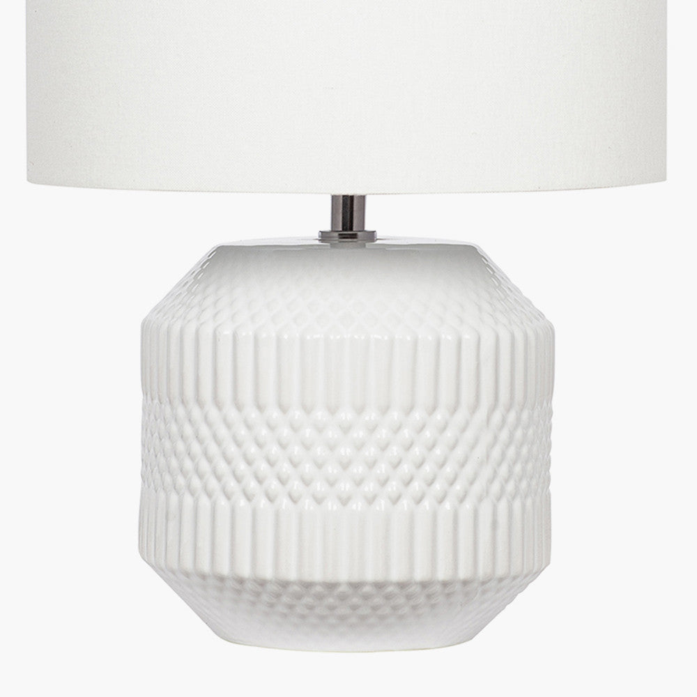 Meribel White Geo Textured Ceramic Table Lamp | Neutral Table Lamp