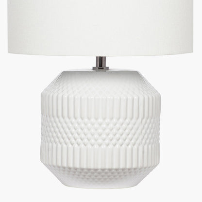 Meribel White Geo Textured Ceramic Table Lamp | Neutral Table Lamp