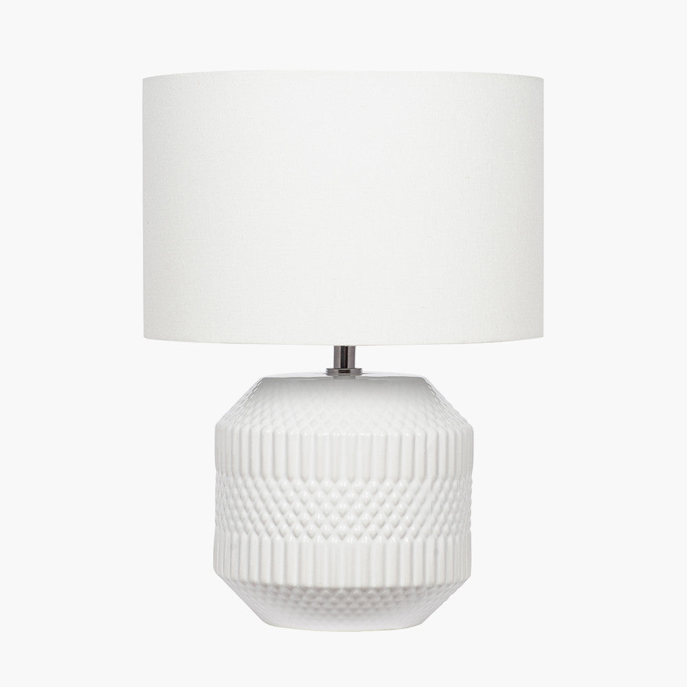 Meribel White Geo Textured Ceramic Table Lamp | Neutral Table Lamp