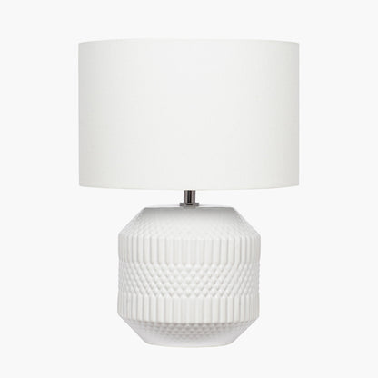 Meribel White Geo Textured Ceramic Table Lamp | Neutral Table Lamp