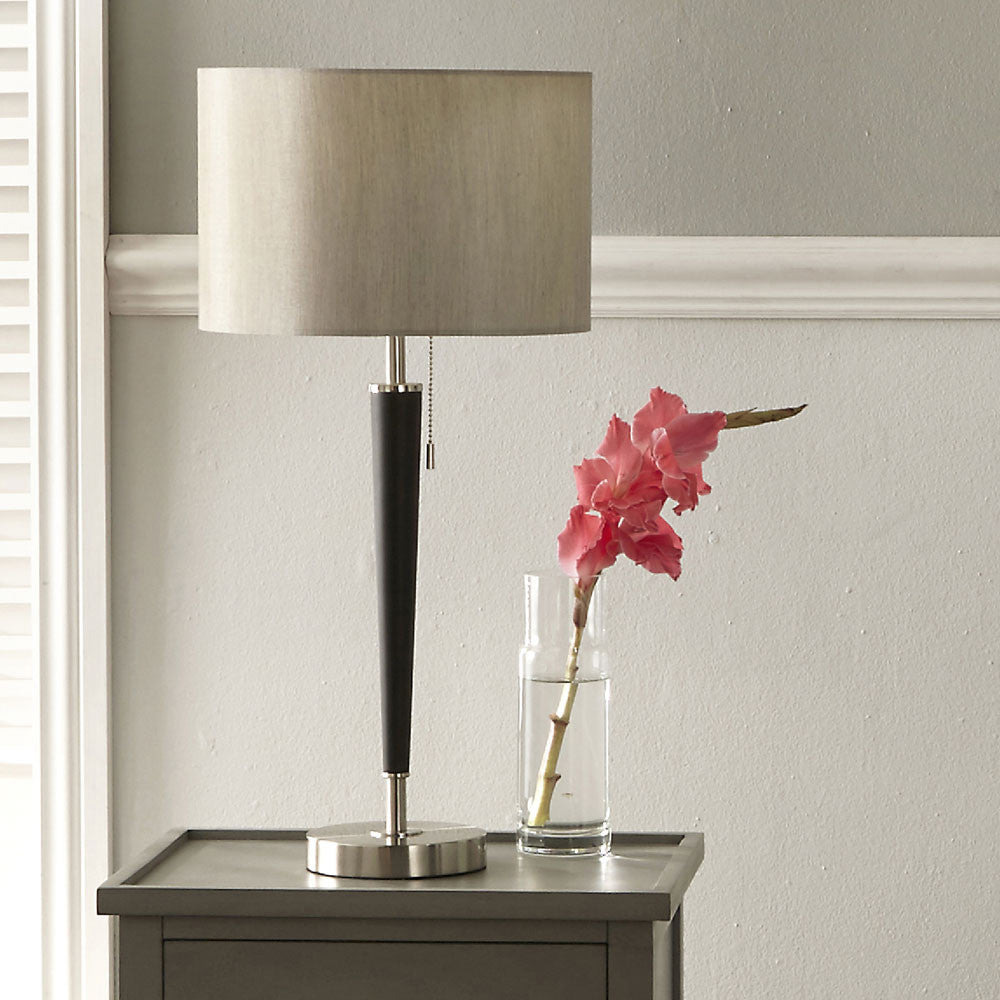 Lowry Black & Silver Table Lamp with Grey Shade | Modern Contemporary Lamp