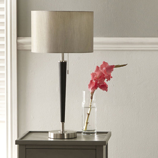 Lowry Black & Silver Table Lamp with Grey Shade | Modern Contemporary Lamp