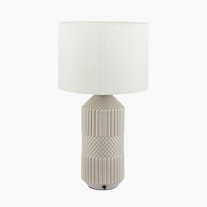 Meribel Grey Geo Textured Tall Ceramic Table Lamp | Modern Table Lamp