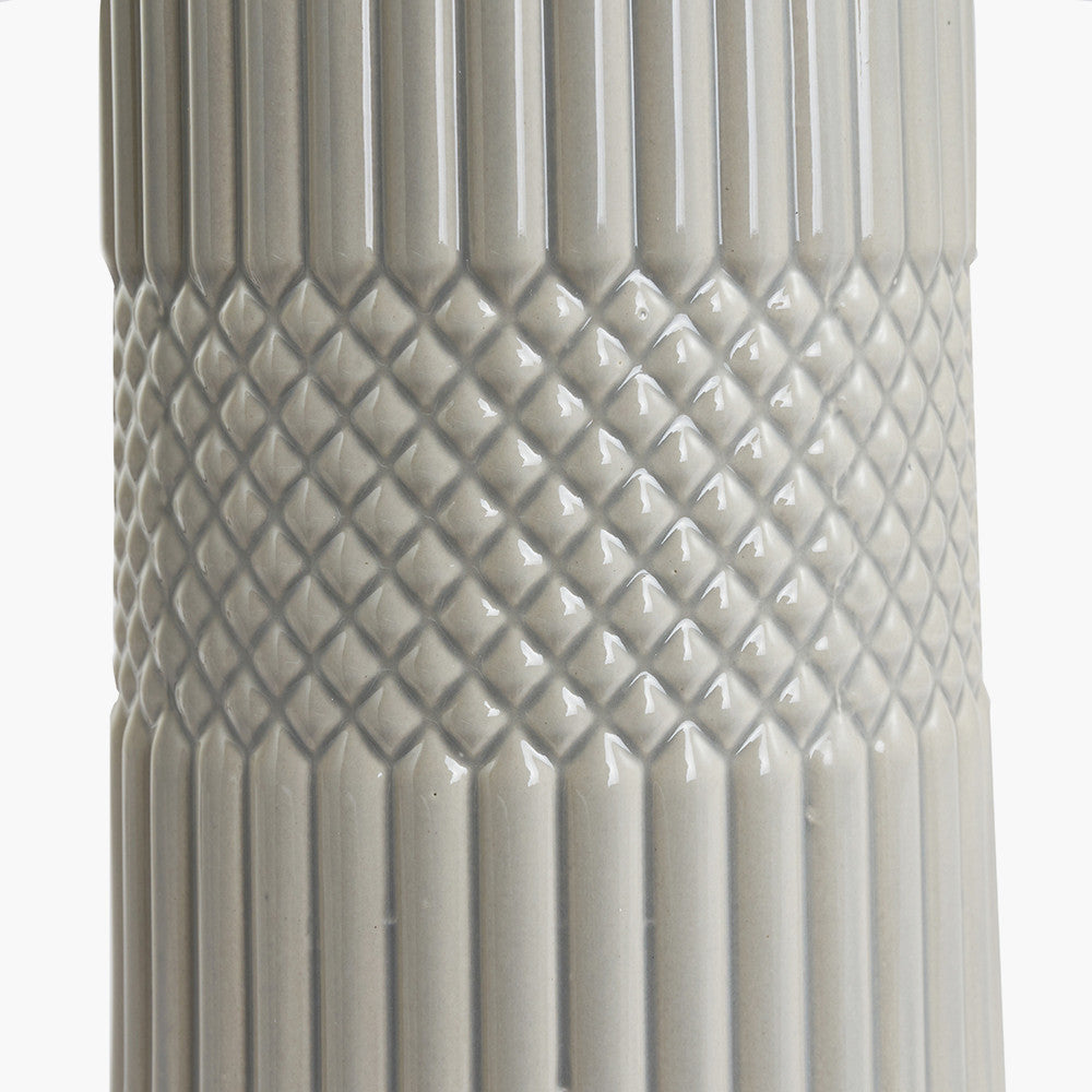 Meribel Grey Geo Textured Tall Ceramic Table Lamp | Modern Table Lamp