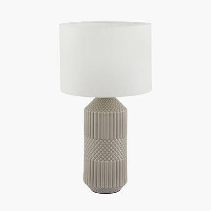 Meribel Grey Geo Textured Tall Ceramic Table Lamp | Modern Table Lamp
