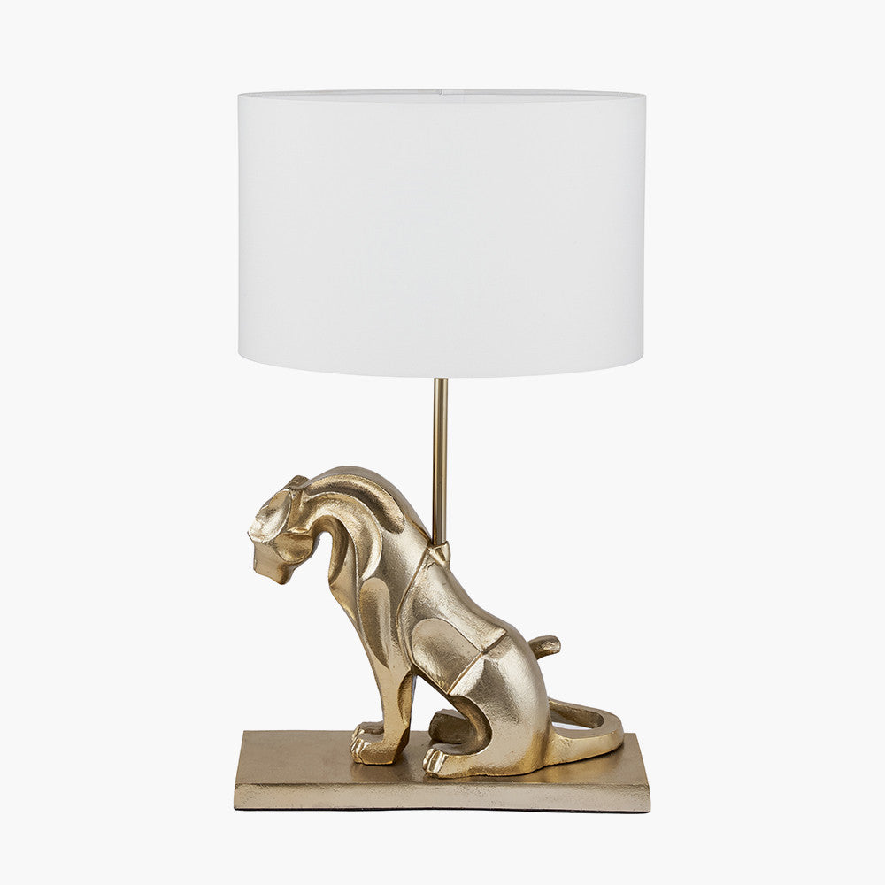 Osa Gold Jaguar Table Lamp with Ivory Oval Shade | Luxury Statement Lighting