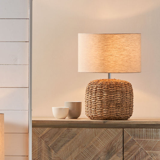 Shop the Acer Natural Woven Small Table Lamp with an ivory textured jute shade, adding both style and texture to your home. Shop online now at www.nobleandnook.co.uk