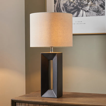 Block Black Ceramic Tall Table Lamp | Modern Sculptural Table Lamp