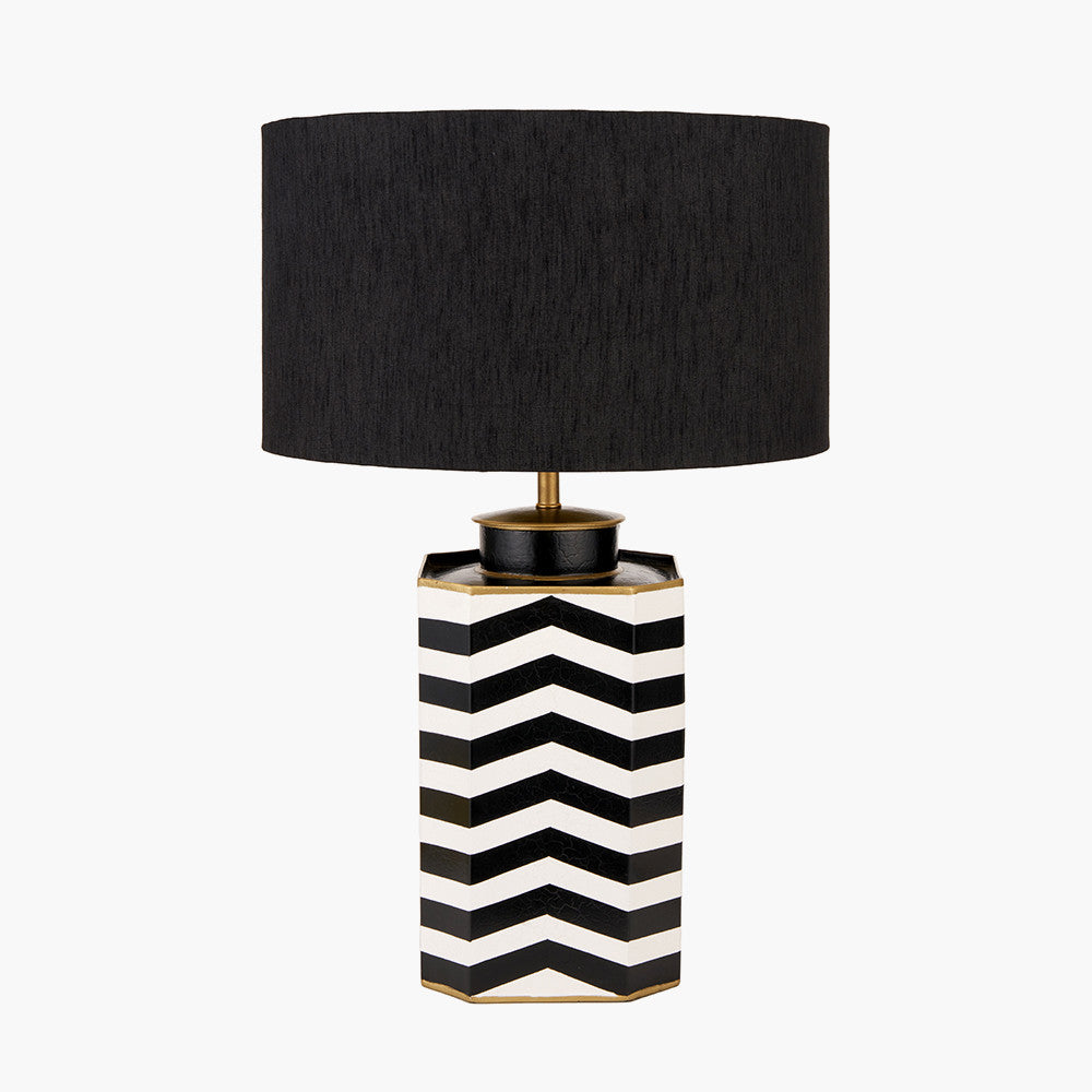 Oskar Black & White Chevron Table Lamp with Stellan 40cm Gold Lined Shade | Modern Lighting