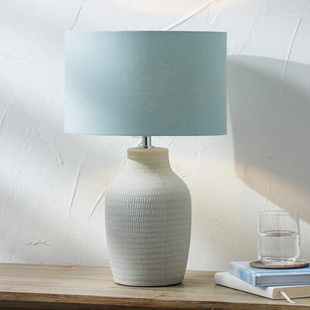 Kai Duck Egg Textured Tall Ceramic Table Lamp | Scandi Table Lamp