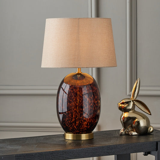 Lucien Tortoiseshell Glass Tall Table Lamp with Brushed Gold Base