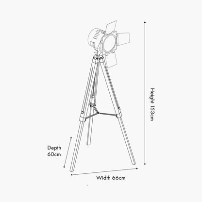 Hereford Grey Wood and Silver Metal Film Tripod Floor Lamp