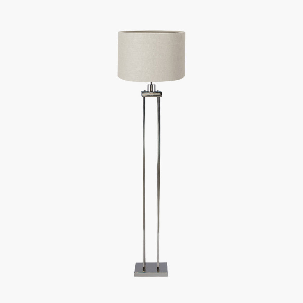 Langston Nickel Metal Column Floor Lamp with Grey Linen Shade