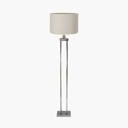 Langston Nickel Metal Column Floor Lamp with Grey Linen Shade