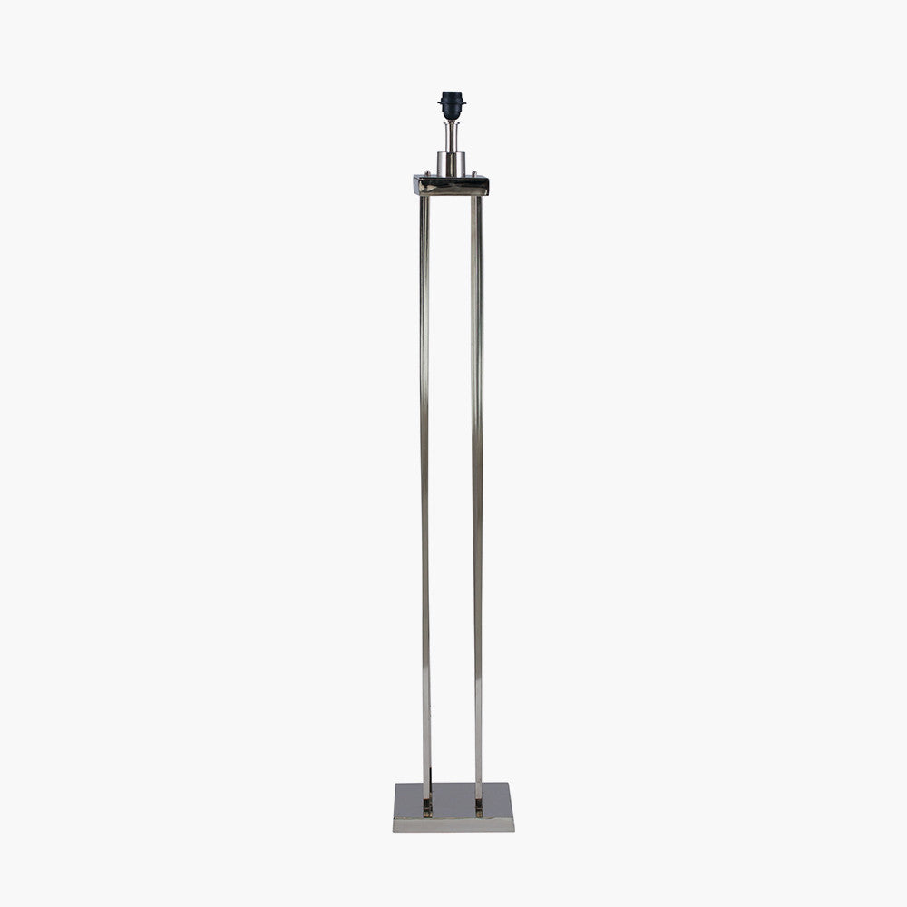 Langston Nickel Metal Column Floor Lamp with Grey Linen Shade
