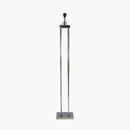 Langston Nickel Metal Column Floor Lamp with Grey Linen Shade
