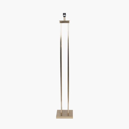 Langston Satin Brass Metal Column Floor Lamp Base with Lino 45cm Black Self-Lined Linen Cylinder Lampshade – Modern Glamour and Refined Ambience