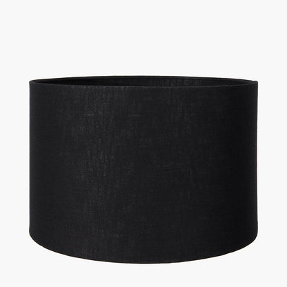 Langston Satin Brass Metal Column Floor Lamp Base with Lino 45cm Black Self-Lined Linen Cylinder Lampshade – Modern Glamour and Refined Ambience