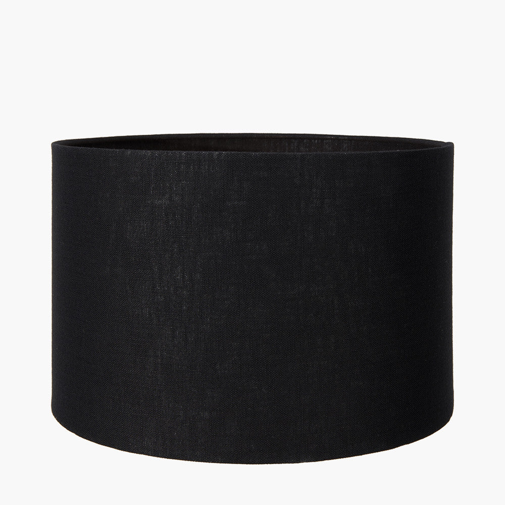 Langston Satin Brass Metal Column Floor Lamp Base with Lino 45cm Black Self-Lined Linen Cylinder Lampshade – Modern Glamour and Refined Ambience