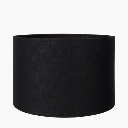 Langston Satin Brass Metal Column Floor Lamp Base with Lino 45cm Black Self-Lined Linen Cylinder Lampshade – Modern Glamour and Refined Ambience