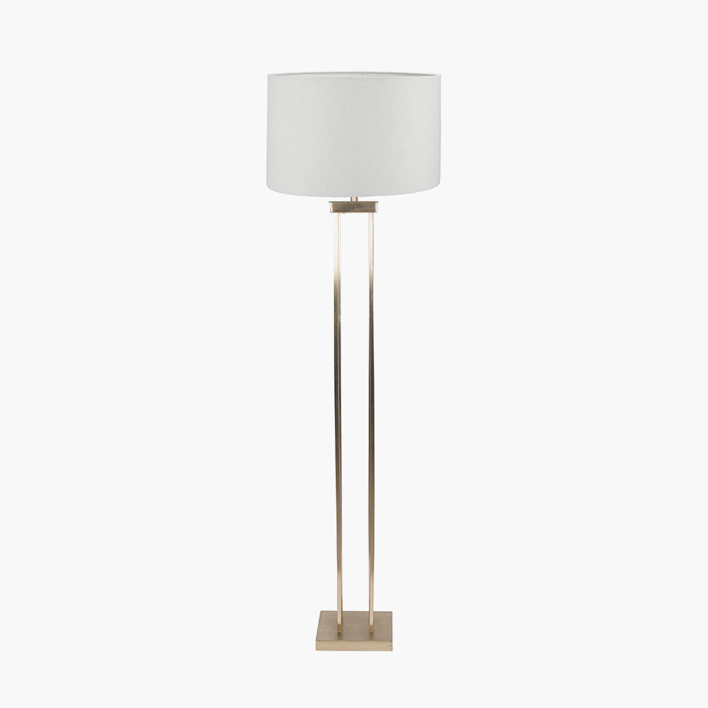Langston Satin Brass Metal Column Floor Lamp with White Linen Shade