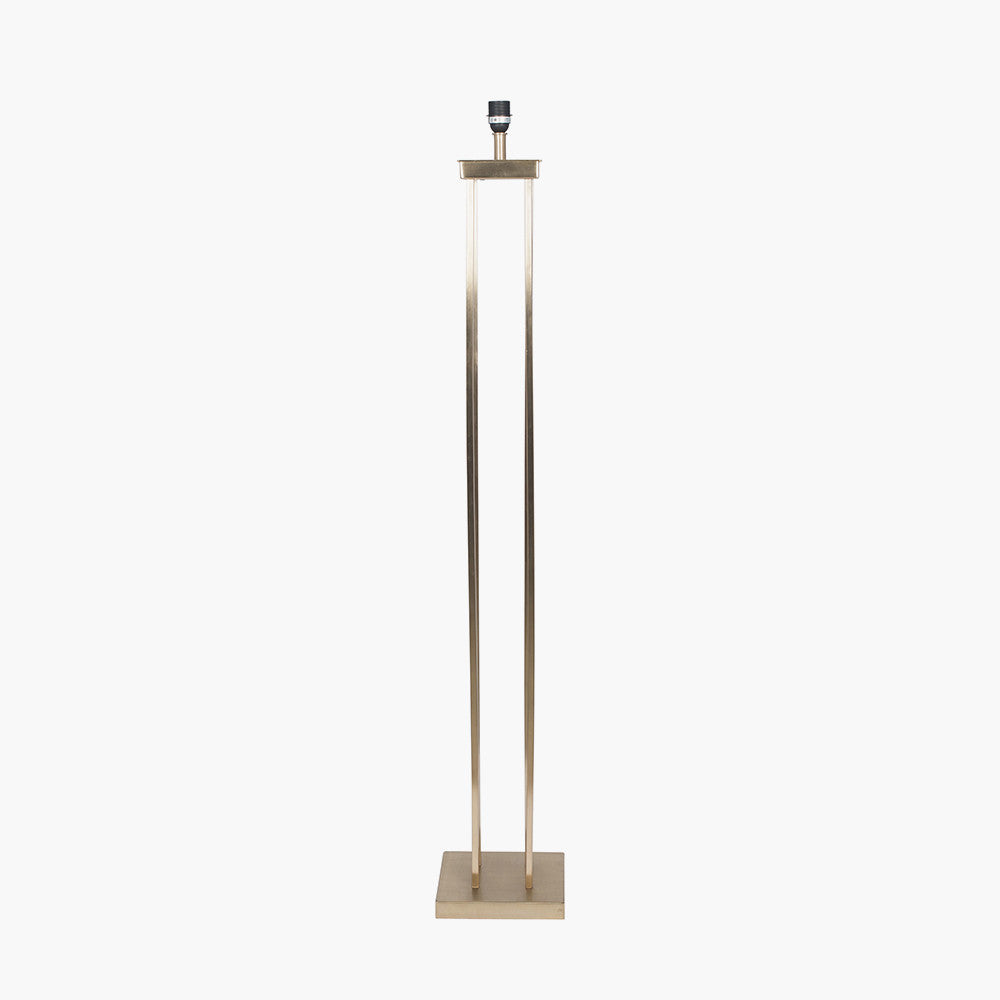 Langston Satin Brass Metal Column Floor Lamp with White Linen Shade