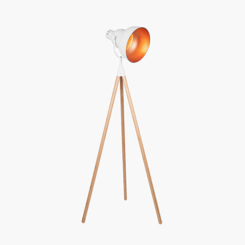 Studio-Inspired Design – Evokes classic film set lighting with a bold tripod silhouette Natural Bamboo Legs and Matt White Metal Shade. Dimensions W70xD63xH164cm. Shop online today at www.nobleandnook.co.uk
