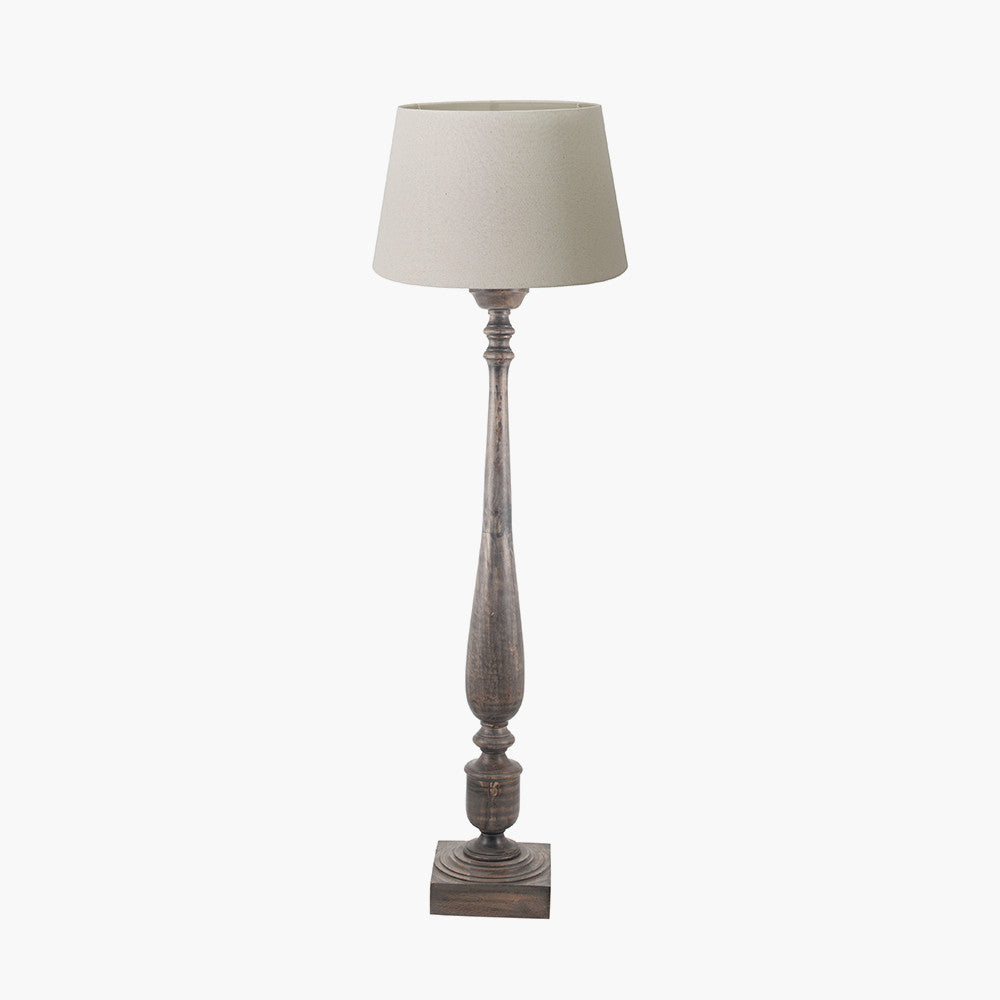 Alia Grey Wash Turned Mango Wood Floor Lamp with Coast Cream Calico Shade