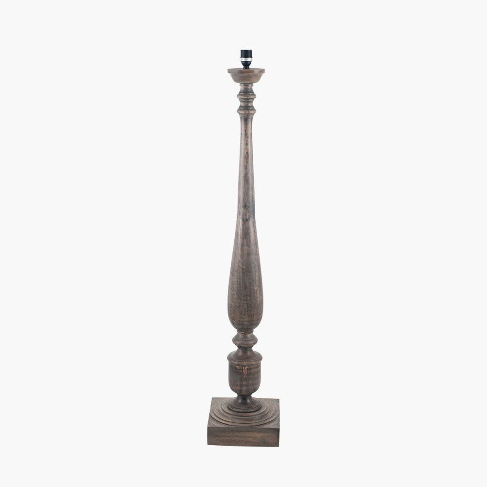 Alia Grey Wash Turned Mango Wood Floor Lamp with Coast Cream Calico Shade