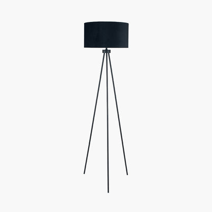 Houston Brushed Silver Tripod Floor Lamp with Black Velvet Shade