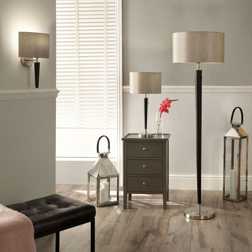 Lowry Black & Silver Floor Lamp with Grey Shade | Modern Contemporary Floor Lamp