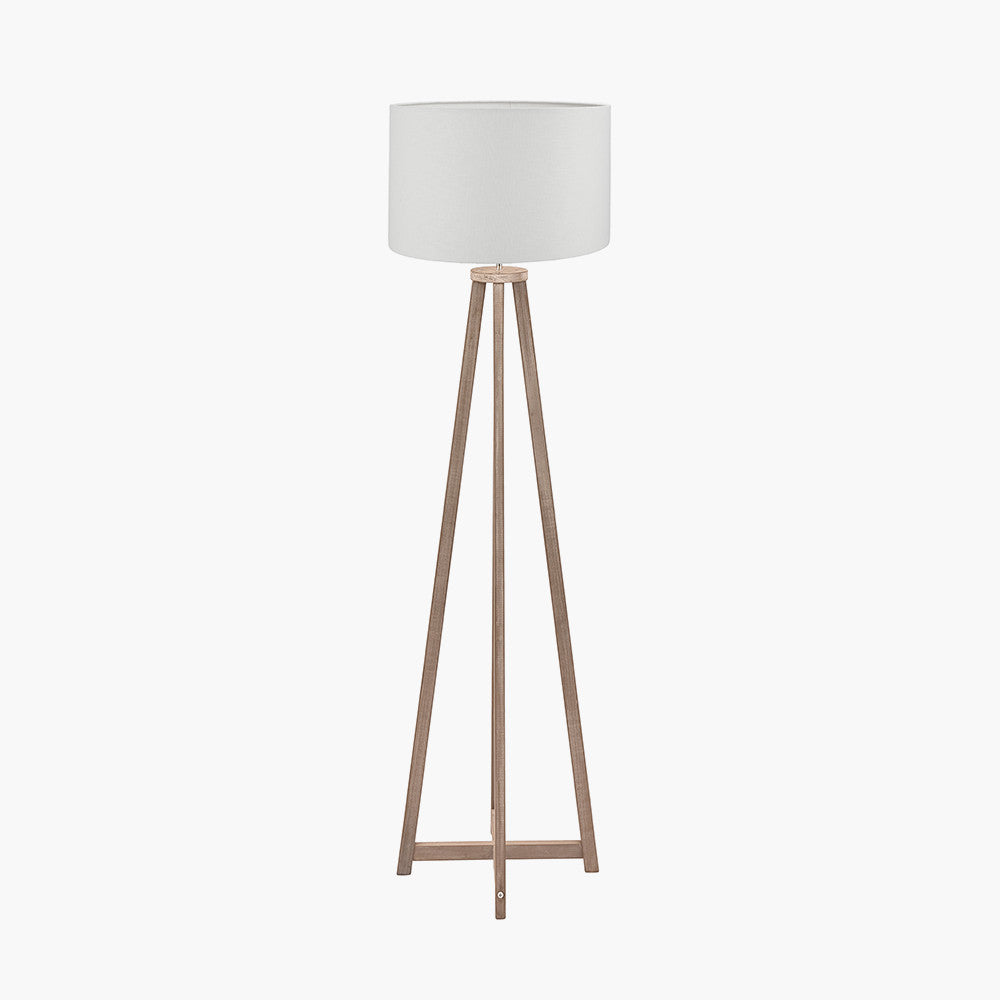 Whitby Grey Wash Wood Tapered 4 Post Floor Lamp with White Linen Shade
