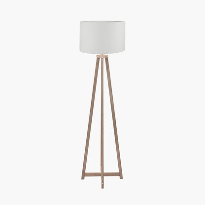 Whitby Grey Wash Wood Tapered 4 Post Floor Lamp with White Linen Shade