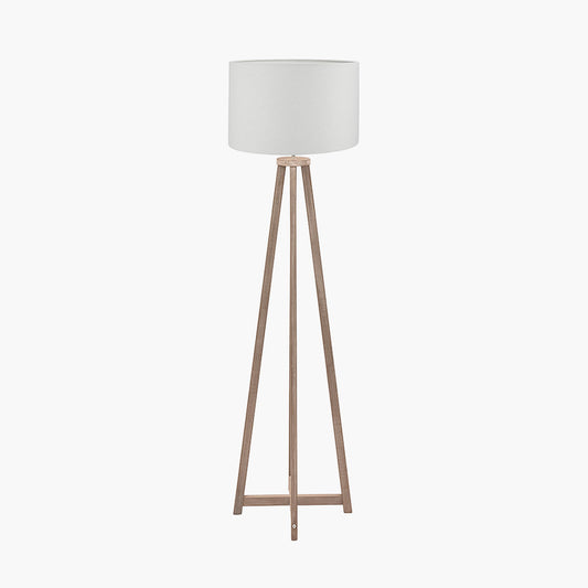 Whitby Grey Wash Wood Tapered 4 Post Floor Lamp with White Linen Shade