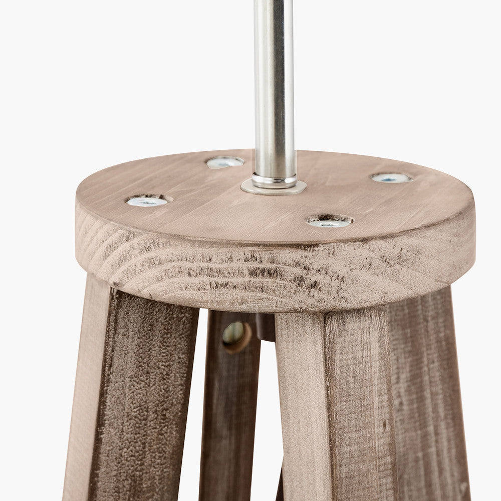 Whitby Grey Wash Wood Tapered 4 Post Floor Lamp with White Linen Shade
