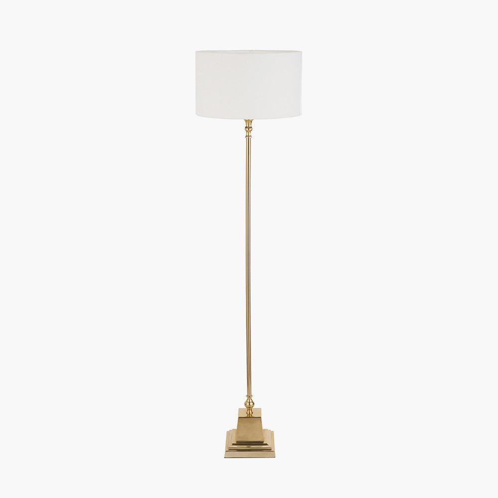 Claudius Gold Metal Stick Floor Lamp Base with Henry 40cm White Handloom Cylinder Lampshade